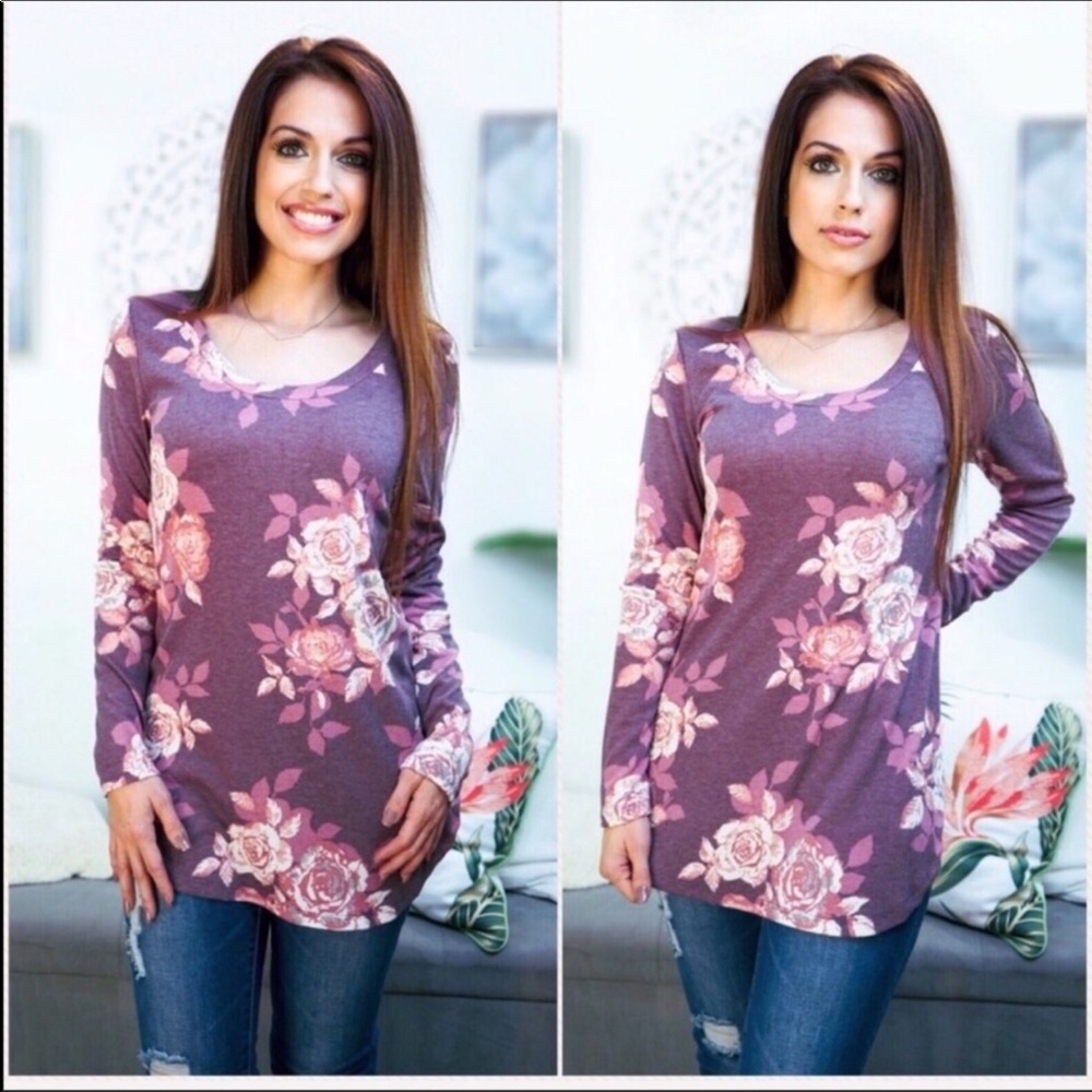 Purple Floral Ribbed Top - Picture 2 of 3